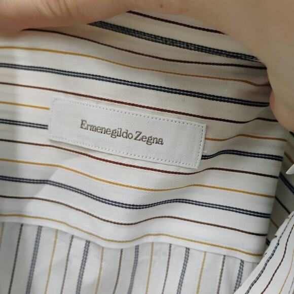 Ermenegildo Zegna Shirt Men’s 41/16 White Green Striped Long Sleeve Button Up - Picture 10 of 14
